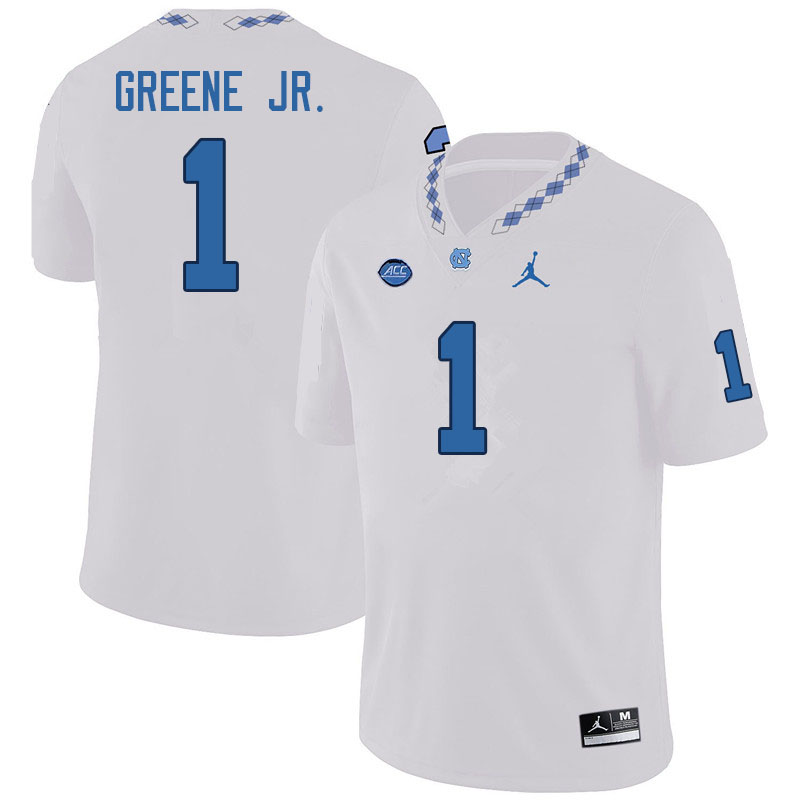 Men #1 Andre Greene Jr. North Carolina Tar Heels College Football Jerseys Sale-White - Click Image to Close
